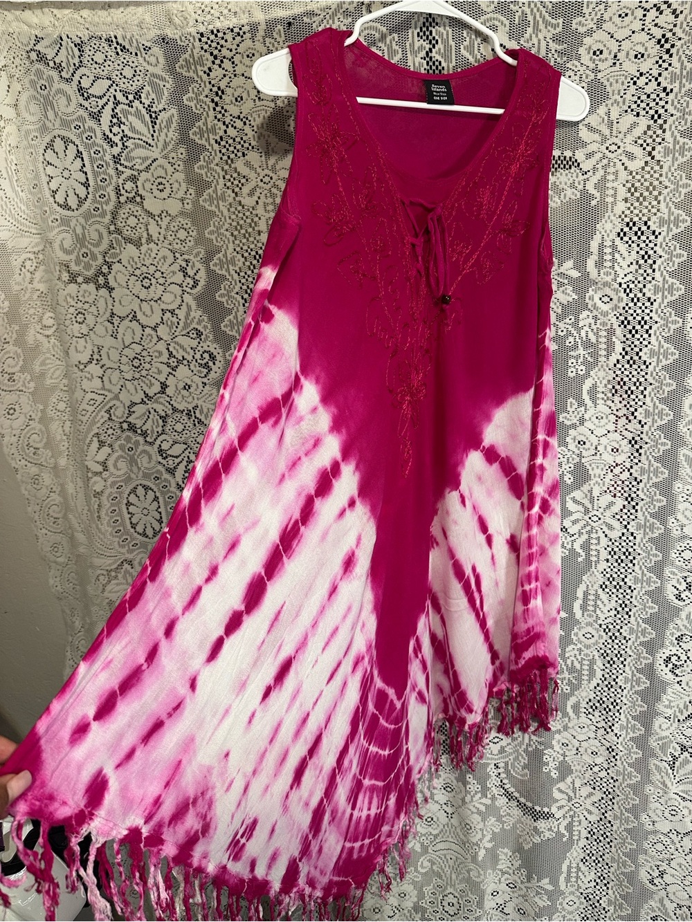 Bright Magenta Tie-Dye Swim Cover-Up with Fringe - Unknown Brand